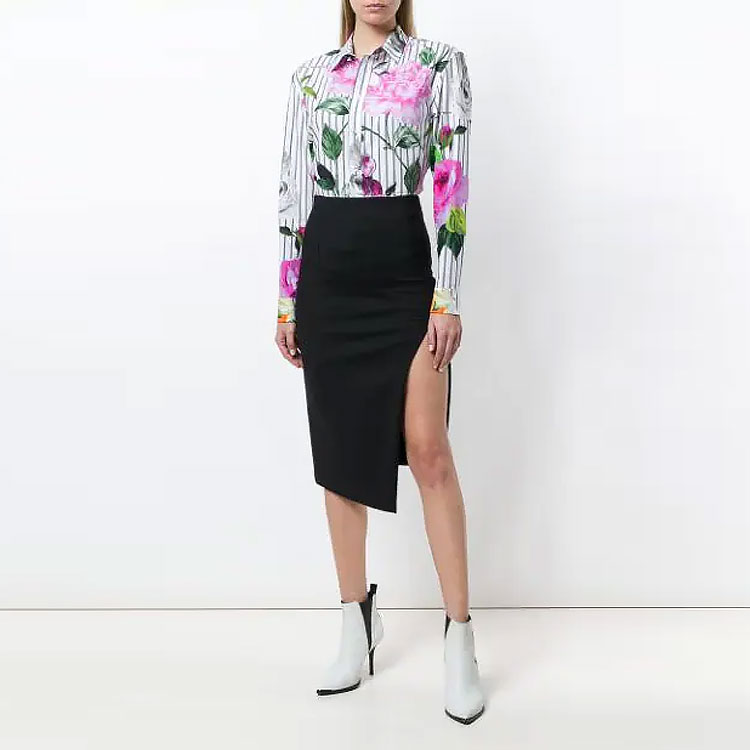 Lookbook (W) オフホワイト スリムフィット ストライプ フローラル 長袖シャツ マルチカラー OWGA031S189431429910