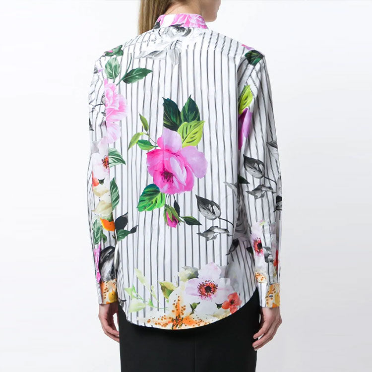 Shop (W) オフホワイト スリムフィット ストライプ フローラル 長袖シャツ マルチカラー OWGA031S189431429910