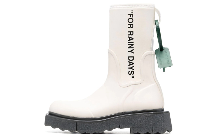 (W) Off-White Sponge Rubber Rain Boot 'For Rainy Days - White'