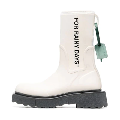 (W) Off-White Sponge Rubber Rain Boot 'For Rainy Days - White'