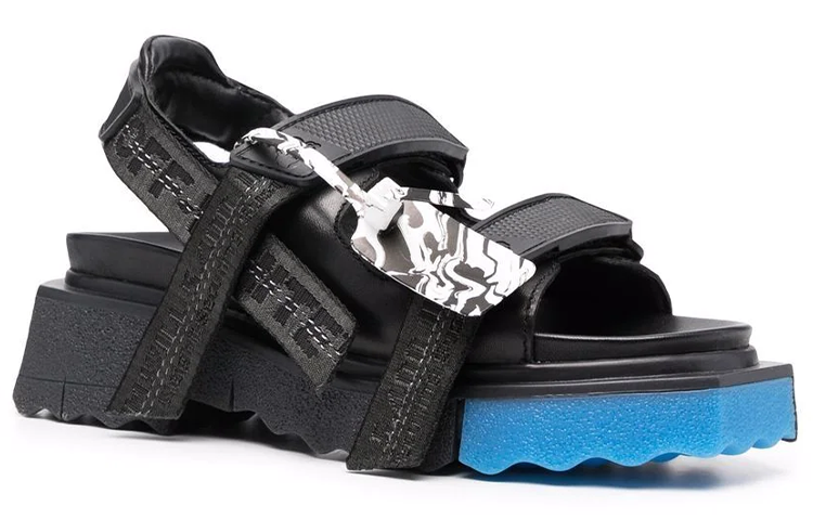 Order (W) Off-White 黑蓝色登山绑带海绵凉鞋 OWIH013F21LEA0011010