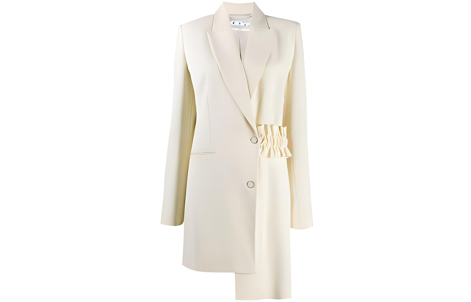 (Women) OFF-WHITE SS20 Single-Breasted Asymmetric Logo Coat OWEF057F20FAB0036110