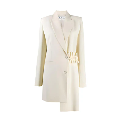 (Women) OFF-WHITE SS20 Single-Breasted Asymmetric Logo Coat OWEF057F20FAB0036110