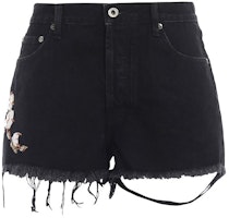 (Women) OFF-WHITE SS21 Floral Embroidered Denim Shorts Black Regular Fit OWYC002R197740618601 (Women) OFF-WHITE SS21 Floral Embroidered Denim Shorts Black Regular Fit OWYC002R197740618601