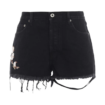 (Women) OFF-WHITE SS21 Floral Embroidered Denim Shorts Black Regular Fit OWYC002R197740618601