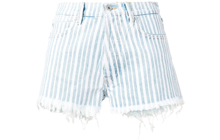 Order (W) Pantalones Cortos Vaqueros a Rayas de Cintura Alta OFF-WHITE SS21 Azul Claro. OWYC002R197730597131