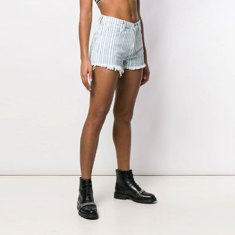 Shop (W) Pantalones Cortos Vaqueros a Rayas de Cintura Alta OFF-WHITE SS21 Azul Claro. OWYC002R197730597131