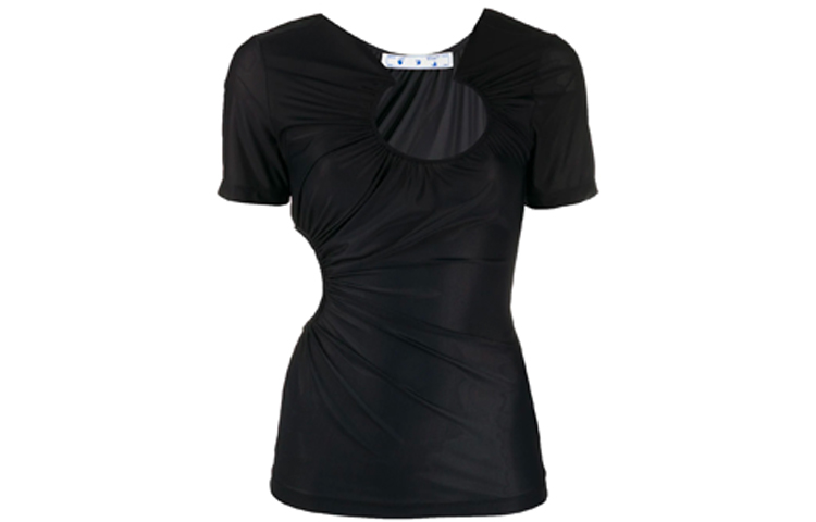 (Women) OFF-WHITE SS21 Logo Cut-Out Pleated Short-Sleeve T-Shirt Women OWAD117S20FAB0011000