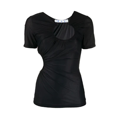 (Women) OFF-WHITE SS21 Logo Cut-Out Pleated Short-Sleeve T-Shirt Women OWAD117S20FAB0011000