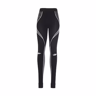 (Women) OFF-WHITE SS21 Logo Print Patchwork Leggings Women Black OWVG020R21KNI0011001