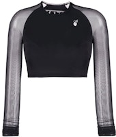 (Women) OFF-WHITE SS21 Logo Print Sheer Long Sleeve Crop Top Black OWVO021E20JER0011001 (Women) OFF-WHITE SS21 Logo Print Sheer Long Sleeve Crop Top Black OWVO021E20JER0011001
