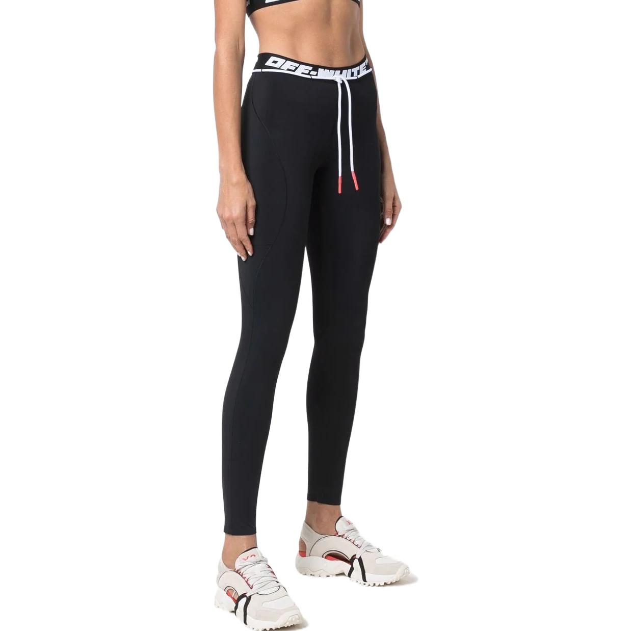 Shop (W) OFF-WHITE SS22 Logo Tape Slim Fit Legging Hitam OWVG035C99JER0011000