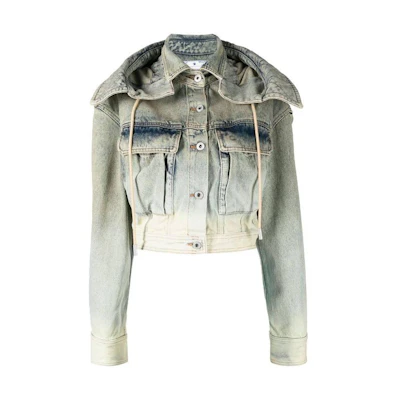 (Women) OFF-WHITE SS23 Distressed Slim-Fit Denim Jacket Women’s Light Green OWYE042S23DEN0025100