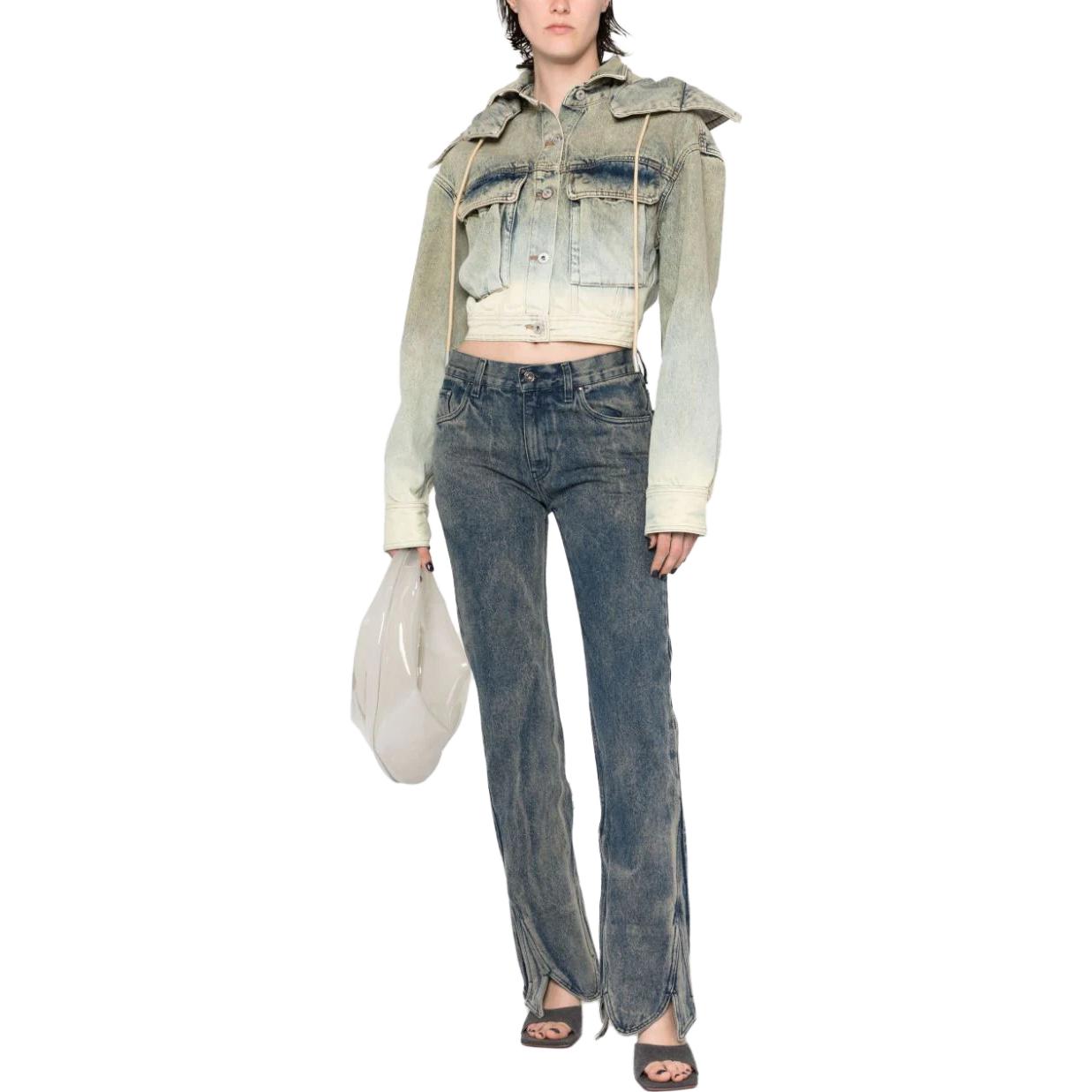 Lookbook (W) Chaqueta Vaquera Ajustada Desgastada OFF-WHITE SS23 Mujer Verde Claro OWYE042S23DEN0025100