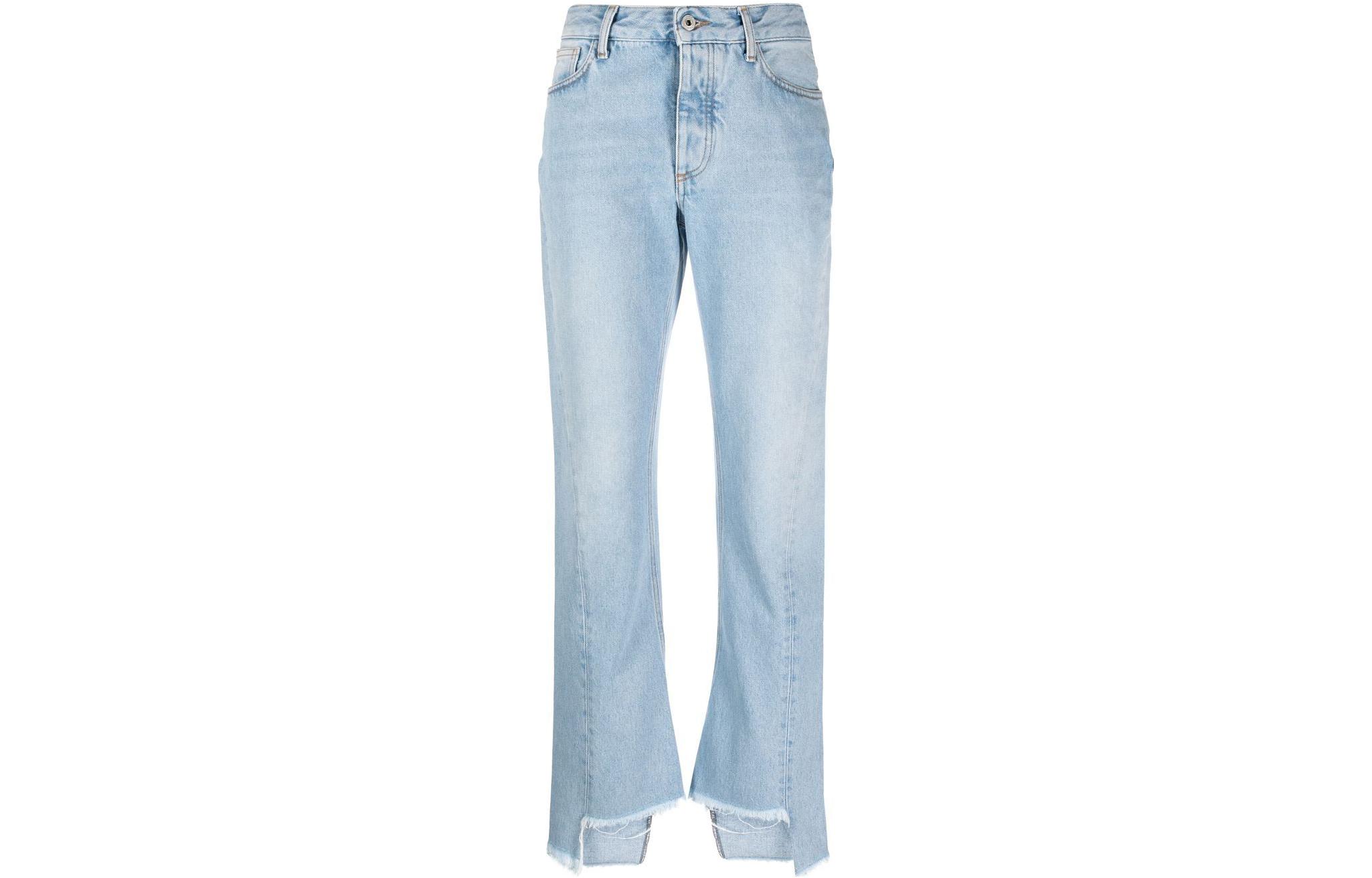 (Women) OFF-WHITE SS23 Distressed Straight-Leg Jeans Women Washed Blue Casual Fit OWYA053S23DEN0014000
