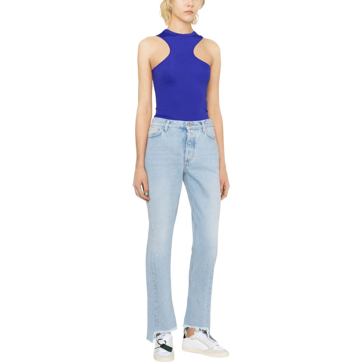 Shop (W) OFF-WHITE SS23 女款復古藍水洗破壞直筒牛仔褲 休閒版型 OWYA053S23DEN0014000