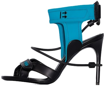 OFF-WHITE 皮革 細跟露趾 時尚涼拖 10cm 女款 藍黑 Buy OFF-WHITE 皮革 細跟露趾 時尚涼拖 10cm 女款 藍黑