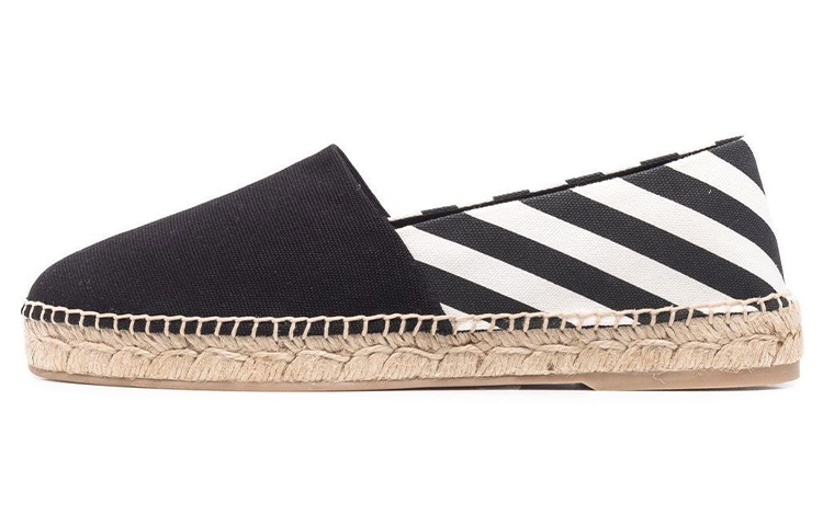 Buy (W) Off-White 条纹平底帆布鞋 '黑色' OWIB009S22FAB001-1001