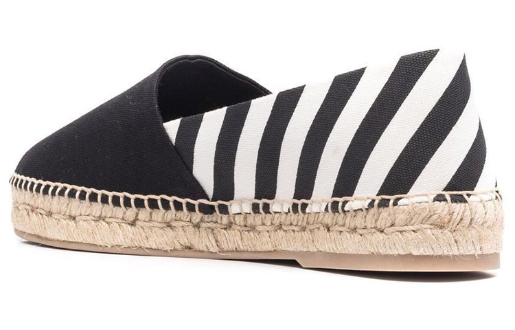 Shop (W) Off-White 条纹平底帆布鞋 '黑色' OWIB009S22FAB001-1001