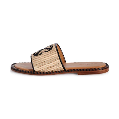 (W) Off-White Twist Raffia Arrow Slides 'Beige Black'