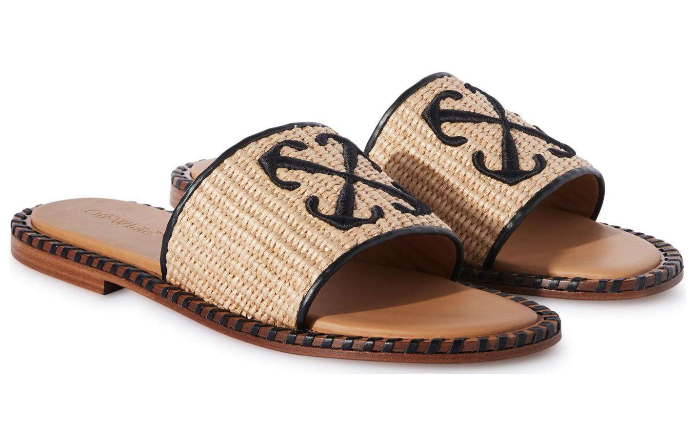 (W) Off-White Twist Raffia Arrow Slides 'Beige Black' 圖 2