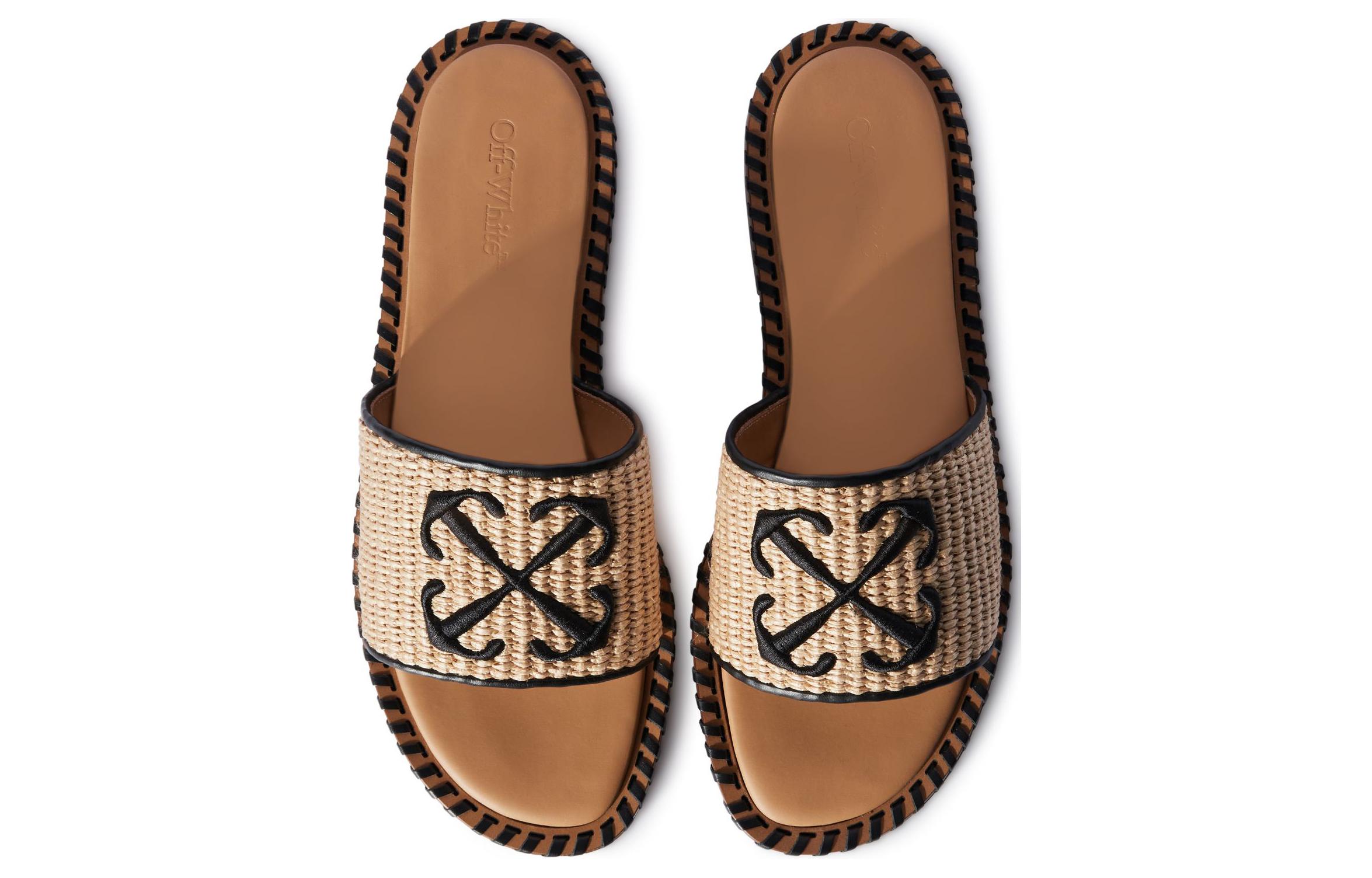 (W) Off-White Twist Raffia Arrow Slides 'Beige Black' 圖 4