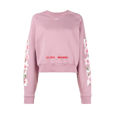 (Women) OFF-WHITE Virgil Pink Floral Bee Crewneck Sweatshirt OWBA026E170030502788