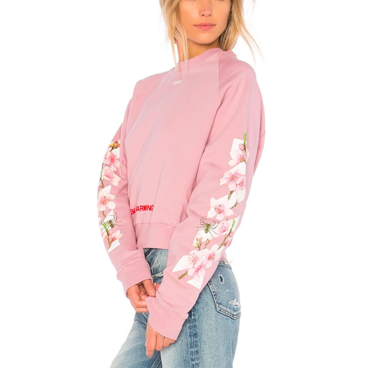 Lookbook (Women) OFF-WHITE Virgil Abloh Pink Floral Bee Crewneck Sweatshirt OWBA026E170030502788