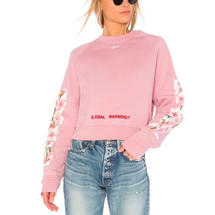Shop (Women) OFF-WHITE Virgil Abloh Pink Floral Bee Crewneck Sweatshirt OWBA026E170030502788