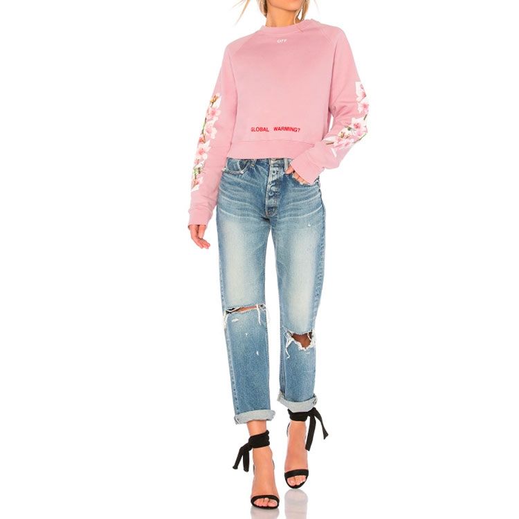 Details for (Women) OFF-WHITE Virgil Abloh Pink Floral Bee Crewneck Sweatshirt OWBA026E170030502788