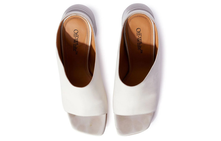 Shop (W) Off-White 'Sandal Tumit Tinggi Kulit Terbuka' - Putih OWIH048S23LEA0020372