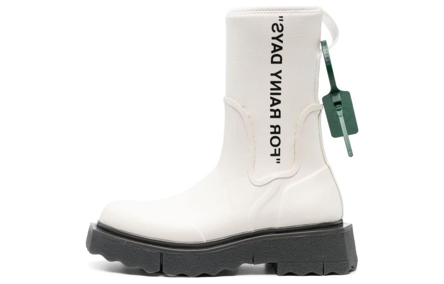 Buy (W) Off-White Wit Zwart ''Slogan Print Platform Enkel Laarzen'' OWIE016C99MAT0010110