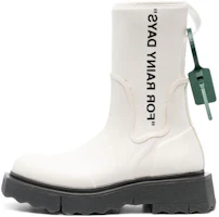 (Women) Off-White White Black 'Slogan Print Platform Ankle Boots' OWIE016C99MAT0010110 (Women) Off-White White Black 'Slogan Print Platform Ankle Boots' OWIE016C99MAT0010110