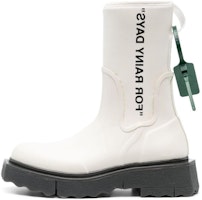 (Women) Off-White White Black 'Slogan Print Platform Ankle Boots' OWIE016C99MAT0010110 (Women) Off-White White Black 'Slogan Print Platform Ankle Boots' OWIE016C99MAT0010110