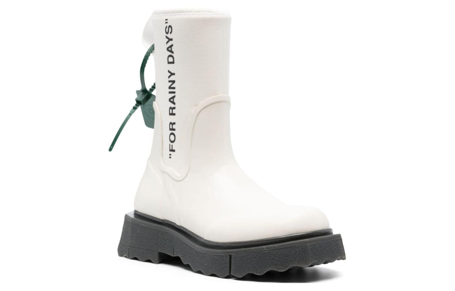 Order (W) Off-White Wit Zwart ''Slogan Print Platform Enkel Laarzen'' OWIE016C99MAT0010110