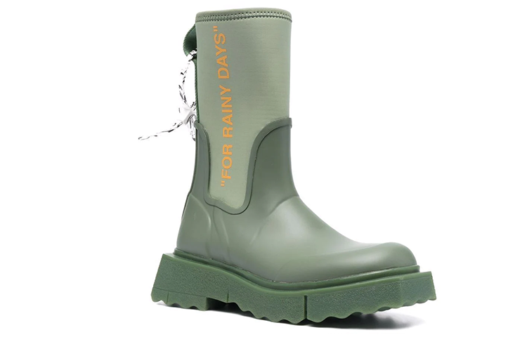 Order (Women) Off-White Zip-Tie Rain Boot 'For Rainy Days - Green' OWIA265F21MAT0015720