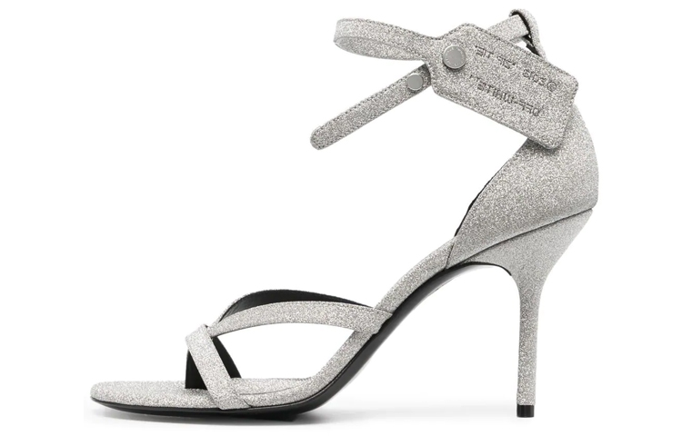 Buy (W) オフホワイト ジップタイ スパンコールサンダル "シルバーグリッター" OWIH028F22LEA0027272