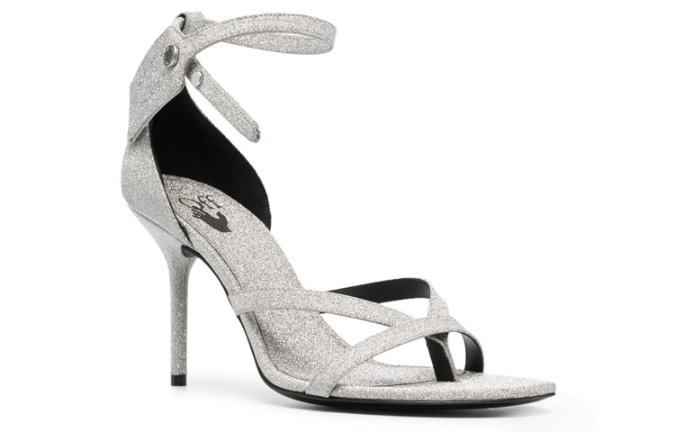 Order (W) オフホワイト ジップタイ スパンコールサンダル "シルバーグリッター" OWIH028F22LEA0027272