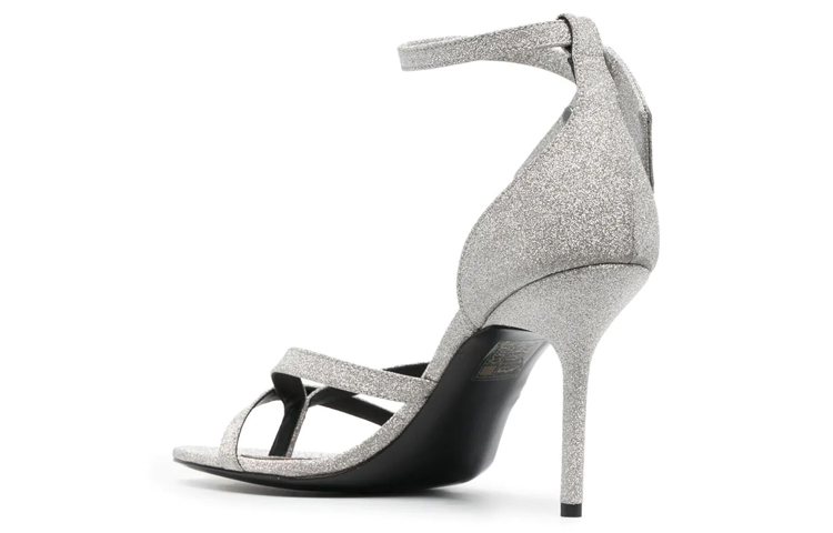 Lookbook (W) オフホワイト ジップタイ スパンコールサンダル "シルバーグリッター" OWIH028F22LEA0027272