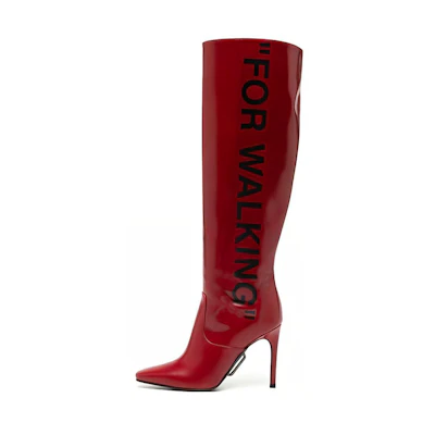(W) Off-White Zip-Tie Square Toe High Boots 'Red Leather'