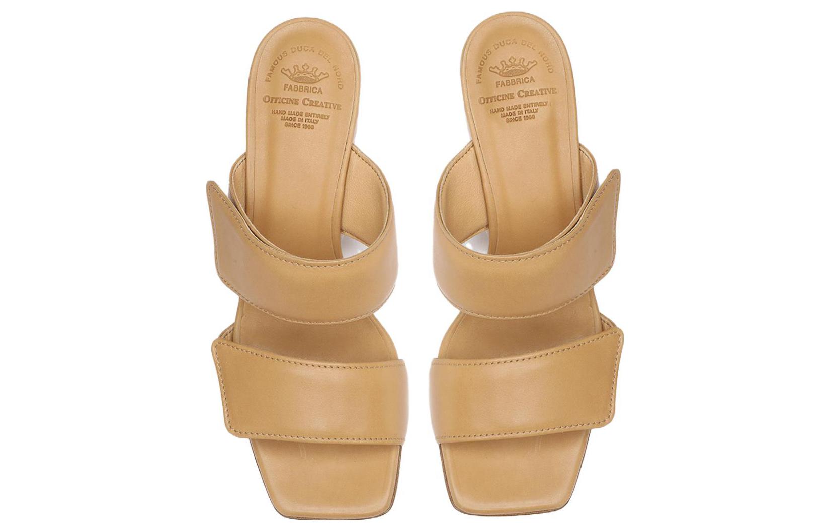 Shop Officine Creative Elsie 皮革 精緻舒適 一字拖鞋 5cm 女款 棕色