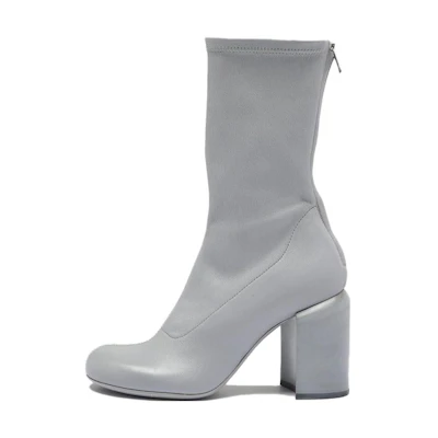 (W) Officine Creative Esther 'Grey Zip Round-Toe Heeled Ankle Boot'
