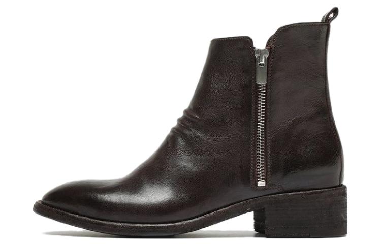 (Women) Officine Creative Leather Round Toe Zip Ankle Boots 'Brown' OCDSELI031IGNISN125
