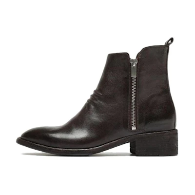(W) Officine Creative Leather Round Toe Zip Ankle Boots 'Brown'