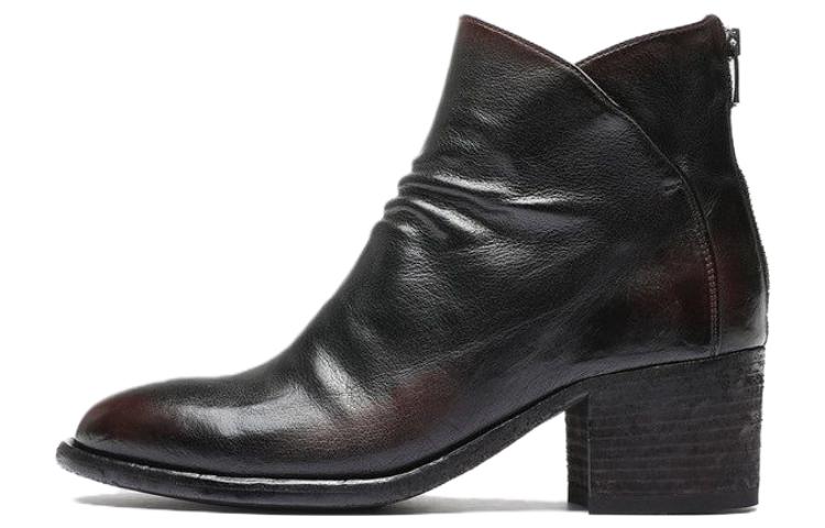 (Women) Officine Creative Leather Zip Round-Toe Ankle Boots 'Black' OCDDENN100IGN18M581