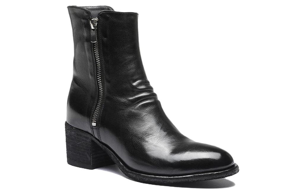 Order (W) Officine Creative Boot Hak Tinggi Kulit Hitam dengan Ritsleting Bulat di Ujungnya. OCDDENN103IGNIS1000