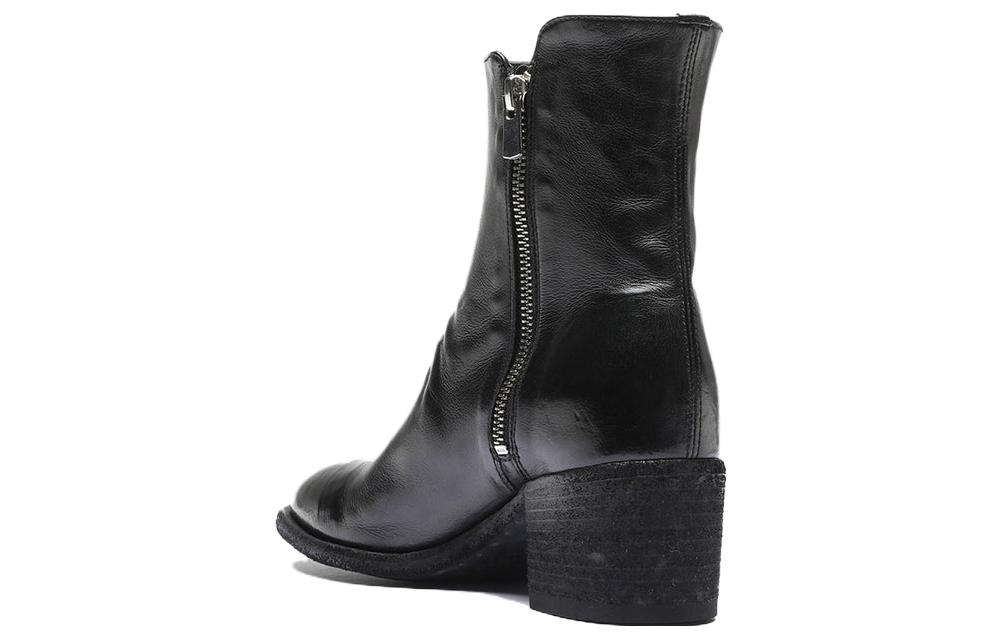 Shop (W) Officine Creative Boot Hak Tinggi Kulit Hitam dengan Ritsleting Bulat di Ujungnya. OCDDENN103IGNIS1000
