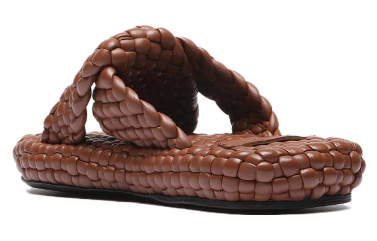 Shop Officine Creative 皮革 百搭時尚 一字拖鞋 女款 棕色