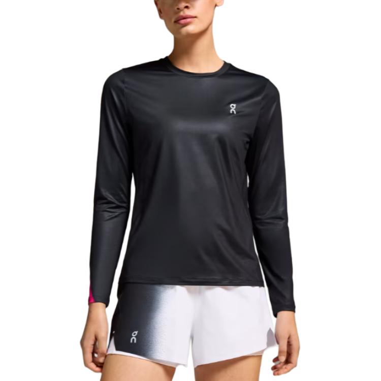 Shop (W) ON Running Court 長袖運動上衣 黑色舒適圓領長袖T恤 1WE12880553