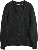 (Women) OUR LEGACY Black V-Neck Long Sleeve Knitted Cardigan Sweater Plain W4223WCGM (Women) OUR LEGACY Black V-Neck Long Sleeve Knitted Cardigan Sweater Plain W4223WCGM